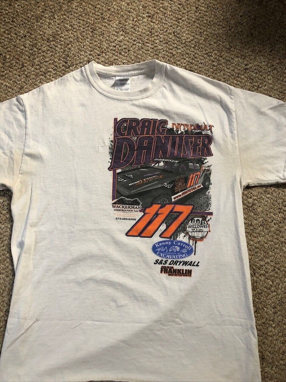 Craig Danuser Racing T Shirt White Medium‎ Dbl Sided Print